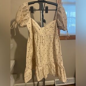 Olivaceous Baby Doll Dress in cream with Brown Polka Dots- size L